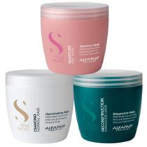 Kit Cronograma Capilar Semi di Lino Alfaparf 3 Máscaras 500ml Brilho Nutrição Reconstrução Hidratação