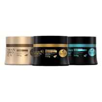 Kit Cronograma Haskell Cabelos Cacheados Cavalo Forte + Mandioca + Cachos Sim 300ml