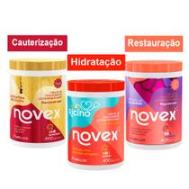 Kit Cronograma Novex 400g Dr. Rícino + Querat Abso + Colágeno (Hid. + Rec. + Nut)