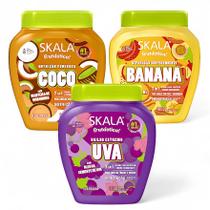 Kit Cronograma Skala Frutástica: Hidratação, Reconstrução e Nutrição com Cremes 2 em 1 Uva, Banana e Coco