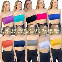 Kit Cropped Faixa Feminino Reforçado Com Elástico Frente Dupla Sem Bojo Básico Visco Lycra 3033K