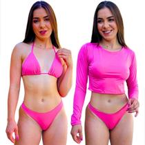 Kit Cropped Manga Longa Proteção Solar Biquini Asa Delta Sutiã Cortininha Sem Bojo Forrado Uv 50+ Conjunto Calcinha Moda Praia Cintura Alta Croped Kit Cropped Manga Longa Proteção Solar Biquini Asa Delta Sutiã Cortininha Sem Bojo Forrado Uv 50+ Conjunto Calcinha Moda Praia Cintura Alta Croped