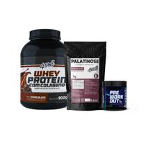 Kit Cross & Endurance Whey Protein 900g + Pré-Treino 300g Limão + Palatinose 500g 4well SABOR:Chocolate