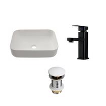 Kit Cuba Apoio Fluorita c/ Válvula e Torneira Baixa Monocomando Madeira Pingoo.Casa - Branco e Preto Kit Cuba Apoio Fluorita c/ Válvula e Torneira Baixa Monocomando Madeira Pingoo.Casa - Branco e Preto