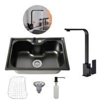 Kit Cuba Cozinha Gourmet Aço Inox 60X42 Torneira Slim Preto