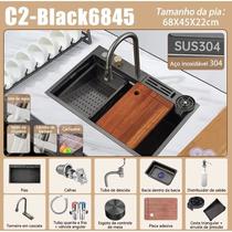 Kit Cuba Cozinha Gourmet Aço Inox C/ Torneira Flexível Preto.