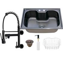 Kit Cuba Cozinha Gourmet Aço Inox C/ Torneira Parede Preta