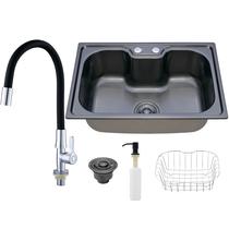 Kit Cuba Cozinha Gourmet Aço Inox C/ Torneira Silicone Preta