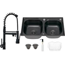 Kit Cuba Cozinha Gourmet Dupla C/ Torneira Extensor Preta