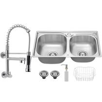 Kit Cuba Cozinha Gourmet Dupla C/ Torneira Parede Cromada