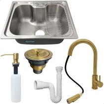 Kit Cuba Cozinha Gourmet Inox 304 50x40 Com Torneira Monocomando Dourada Porta Detergente 500ml Valvula E Sifão Flexivel Universal Pia Cozinha 5 Peças Kit Cuba Cozinha Gourmet Inox 304 50x40 Com Torneira Monocomando Dourada Porta Detergente 500ml Valvula E Sifão Flexivel Universal Pia Cozinha 5 Peças