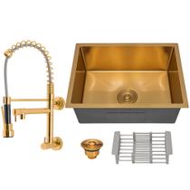 Kit Cuba Cozinha Gourmet Quadrada C/ Torneira Parede Dourada