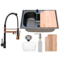 Kit Cuba Cozinha Gourmet Tábua C/ Torneira Spray Preta Rosê