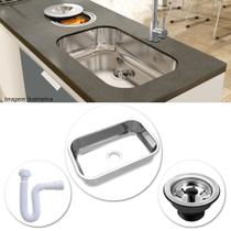 Kit Cuba de Aço Inox N 1 14 46 comprimento 30 largura 14 profundidade Embutir Aço 430 Polida com Válvula e Sifão