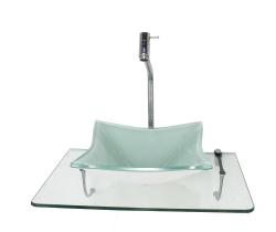 Kit Cuba De Vidro 10Mm Branca Tampo 50Cm Incolor Com Suporte