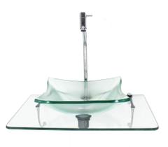 Kit Cuba De Vidro 10Mm Tampo 50Cm Incolor Suporte Torneira