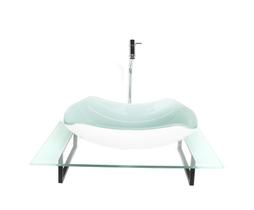 Kit cuba de vidro abaulada com tampo 60cm branco e suporte preto