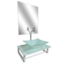 Kit Cuba de vidro branco + Tampo branco + suporte metalon