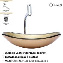 Kit Cuba de Vidro Chanfrada 47cm Torneira de Metal Cromada Válvula Click para Banheiros e Lavabos Kit Cuba de Vidro Chanfrada 47cm Torneira de Metal Cromada Válvula Click para Banheiros e Lavabos