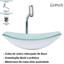 Kit Cuba de Vidro Chanfrada 47cm Torneira de Metal Cromada Válvula Click para Banheiros e Lavabos