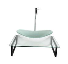 Kit cuba de vidro oval 10mm branca tampo 50cm incolor com suporte torneira valvula