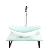 Kit cuba de vidro oval 10mm com tampo de vidro 40cm x 40cm mármore branco e suporte torneira valvula