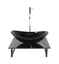 Kit cuba de vidro oval 10mm com tampo de vidro 40cm x 40cm mármore preto e suporte torneira valvula