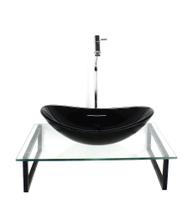 Kit cuba de vidro oval 10mm preta com tampo 50cm incolor e suporte preto