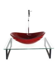 Kit cuba de vidro oval 10mm vermelho ferrari com tampo 50cm incolor e suporte preto Kit cuba de vidro oval 10mm vermelho ferrari com tampo 50cm incolor e suporte preto