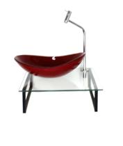 Kit cuba de vidro oval 10mm vermelho ferrari tampo 40cm incolor com suporte torneira valvula