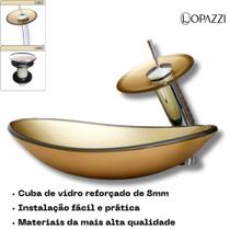 Kit cuba de vidro oval canoa com torneira cascata monocomando e válvula click up inclusa para banheiros e lavabos- acabamento em tinta epóxi - AIKO