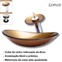 Kit cuba de vidro oval canoa com torneira cascata monocomando e válvula click up inclusa para banheiros e lavabos- acabamento em tinta epóxi