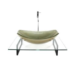 Kit cuba de vidro oval chanfrada champanhe com tampo 60cm incolor e suporte preto