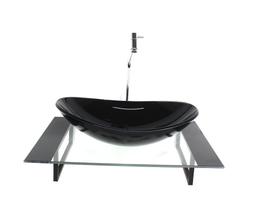 Kit cuba de vidro oval com tampo 60cm preto e suporte preto Kit cuba de vidro oval com tampo 60cm preto e suporte preto