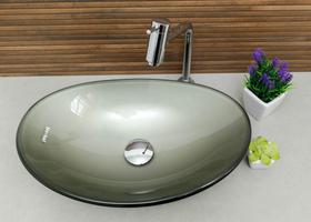 Kit cuba de vidro oval para banheiro e lavabo com torneira link cromada + válvula click - Big Casa e Decoração