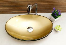 Kit cuba de vidro oval para banheiro e lavabo com torneira link cromada + válvula click - Big Casa e Decoração