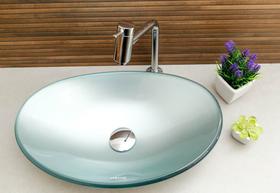 Kit cuba de vidro oval para banheiro e lavabo com torneira link cromada + válvula click