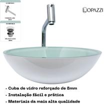 Kit cuba de vidro p/ banheiro com torneira link gourmet e valvula click up - modelo redonda 35cm várias cores - Lopazzi