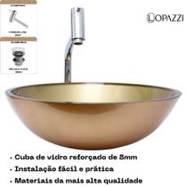 Kit cuba de vidro p/ banheiro com torneira link gourmet e valvula click up - modelo redonda 35cm várias cores