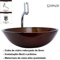 Kit cuba de vidro p/ banheiro com torneira link gourmet e valvula click up - modelo redonda 35cm várias cores