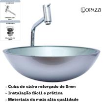 Kit cuba de vidro p/ banheiro com torneira link gourmet e valvula click up - modelo redonda 35cm várias cores - Lopazzi