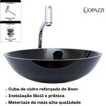 Kit cuba de vidro p/ banheiro com torneira link gourmet e valvula click up - modelo redonda 35cm várias cores