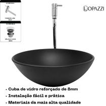 Kit cuba de vidro p/ banheiro com torneira link gourmet e valvula click up - modelo redonda 35cm várias cores