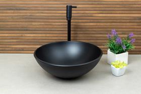 Kit Cuba de Vidro para Banheiro Lavabo com Torneira Link Preta e Válvula Click Inclusa