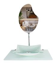 Kit cuba de vidro para banheiro tampo 50cm branco full suporte com espelho luxo ekasa Kit cuba de vidro para banheiro tampo 50cm branco full suporte com espelho luxo ekasa