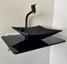 Kit Cuba de Vidro preto + Tampo preto + suporte