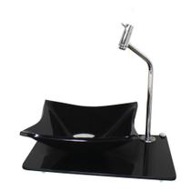 Kit Cuba De Vidro Quadrada 10Mm Com Tampo 40Cm Preto Full