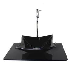 Kit cuba de vidro quadrada 10mm com tampo 50cm preto full e suporte cromado