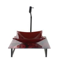 Kit cuba de vidro quadrada 10mm com tampo de vidro 40cm x 40cm mármore avermelhado e suporte preto