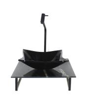 Kit cuba de vidro quadrada 10mm com tampo de vidro 40cm x 40cm mármore preto e suporte preto